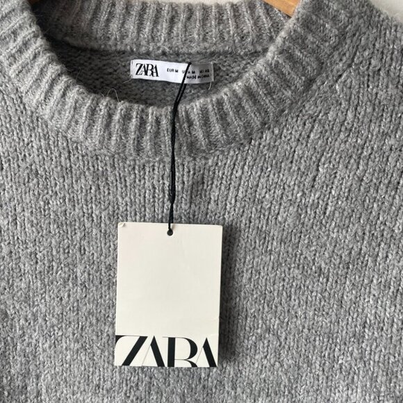 Zara Knit Wool Alpaca Blend Crew Sweater NWT Grey Medium - Picture 5 of 6